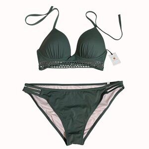 Shade & Shore Triangle Bikini Set Size XL Cut Out Trim High Waisted Green